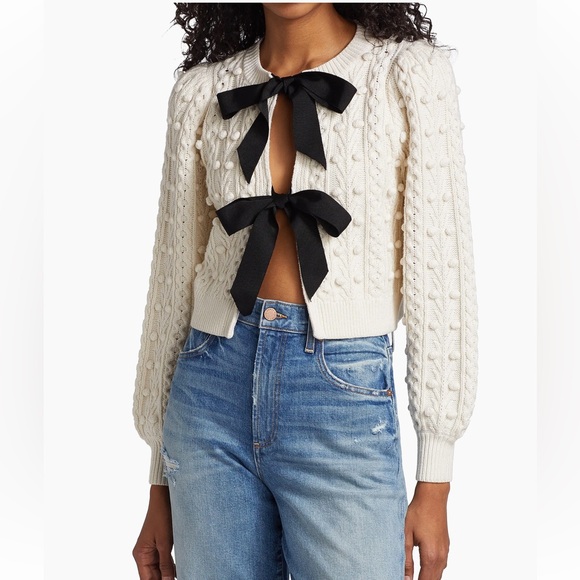 Alice + Olivia Sweaters - Alice + Olivia Kitty Puff Sleeve Cardigan originally $495 cream/black medium